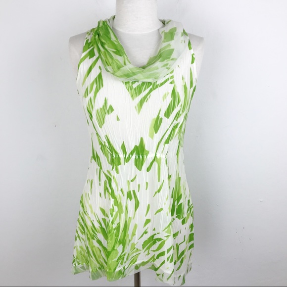 Komarov Green Crinkled Cowel Neck Tank Blouse Sm - Picture 1 of 7